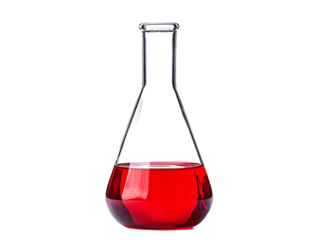 a glass beaker with red liquid