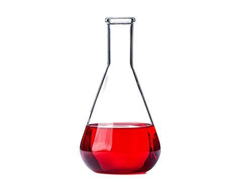 a glass beaker with red liquid