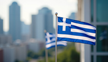 Greek Flag in a City