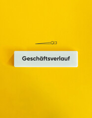 Business Performance Banner and Concept Image. Execution, Presentation, or Effectiveness of Actions or Activities. Icon and German Text on Block Letter Tile on Yellow Background. Minimal Aesthetic.
