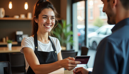 Cafe Transaction - Happy Staff and Customer