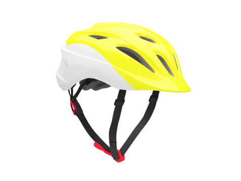 a yellow and white bicycle helmet