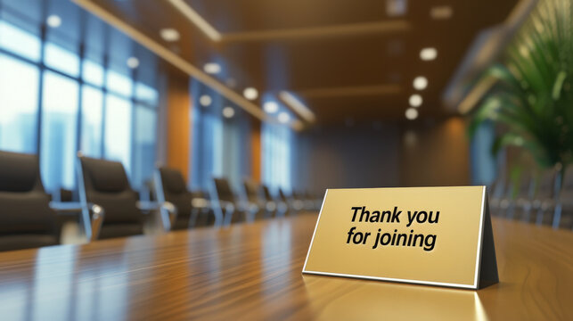 Conference room with thank you for joining card