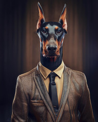 Perro doberman con traje vintage