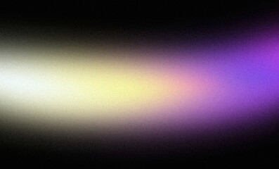 Dark glowing color wave grainy backdrop design. Abstract purple blue orange black color on dark, wave shaped, vibrant color flow, curved gradient, noise texture background, empty space