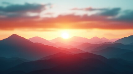 Dramatic Mountain Range Silhouette at Sunset with Golden Hues