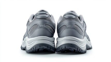 Comfortable athletic shoes in gray with thick soles, isolated on white, perfect for fitness themes