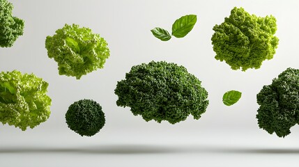 Abstract representation of floating green vegetables