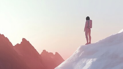 Fototapeta premium A person on the top of the winter mountain.