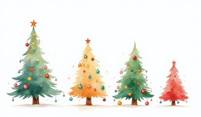 Fototapeta premium colourful watercolour illustrations christmas trees balls white background make beautiful unique decorative pieces