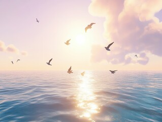 Fototapeta premium Serene Sunset Sea Birds