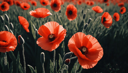 Obraz premium Remembrance, Remember, Memorial day with red poppy flower cinematic photography, high quality cinematic color grading, film scene