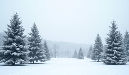 Obraz premium fir pine trees snowy rural winter landscape holiday christmas design element background