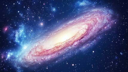 Beautiful spiral galaxy set against a star-studded background. Glowing nebulae and distant stars accentuate the mystery of space.