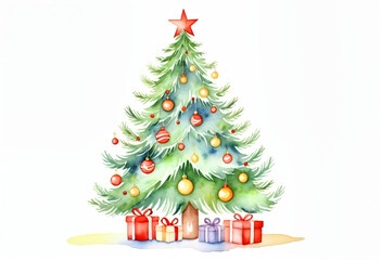 Obraz premium christmas tree watercolor illustration set clean white