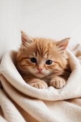Obraz premium An adorable orange kitten snuggles in warmth.