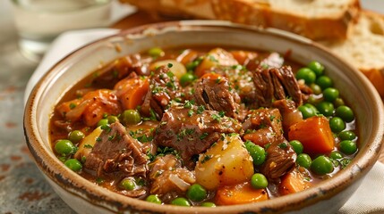 Fototapeta premium Hearty Beef Stew with Carrots, Potatoes, and Peas