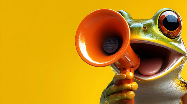 3D Illustration of Frog Holding a Megaphone