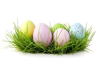 Fototapeta premium A bunch of Easter eggs are sitting on a green grassy field