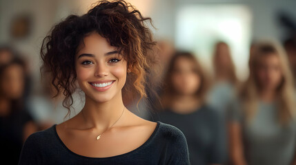 Smiling Woman with Curly Hair - Photo