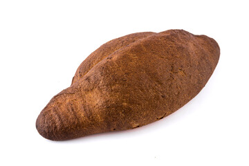 A delicious freshly baked rye bread ruddy on a white background