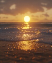 Obraz premium Golden Sunset on the Ocean Shore