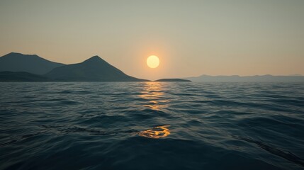 Naklejka premium Sunset over the Sea with Mountain Silhouette Coastal Landscape Photography