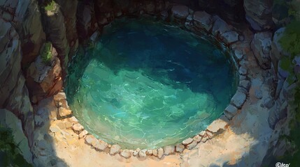 Hidden Oasis in Canyon   3D Concept Art Illustration