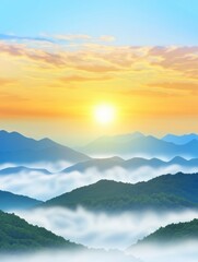 Fototapeta premium Sunrise Over Misty Mountains