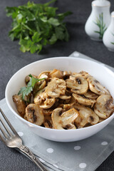 Champignons marinated in soy sauce with garlic, tasty homemade snack
