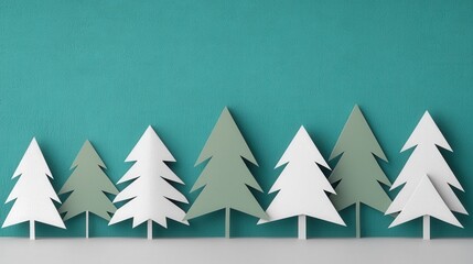Obraz premium Paper Cutout Christmas Trees on Teal Background