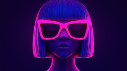 Neon Portrait of a Stylish Woman with Pink Hair and Sunglasses