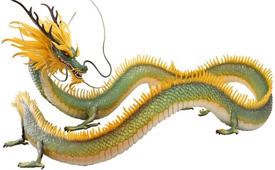 Fototapeta premium Chinese dragon, yellow and green color scheme