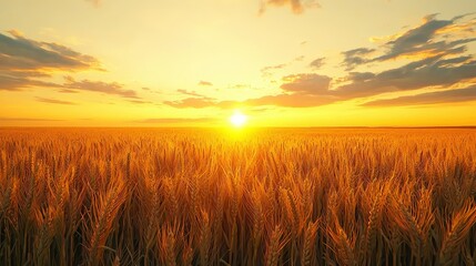 Obraz premium Golden Wheat Field Sunset Landscape Warm Colors Rural Scene