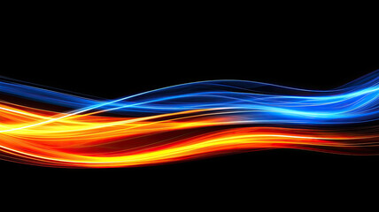 Abstract lines of light in vibrant orange and blue hues create dynamic visual effect, evoking energy and movement