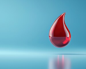 Fototapeta premium Glossy Red Blood Drop on Blue Background