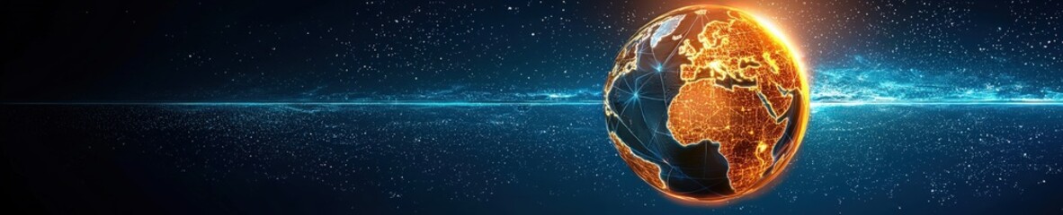 Digital Earth with Bright Lines and Stars Background