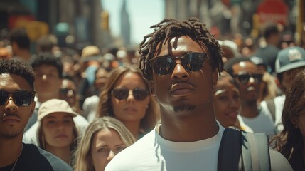 Obraz premium Urban Melting Pot:A Visual Representation of Demographic Explosion.Concept of urban diversity,population growth,cultural exchange,globalization,and social inclusivity,multiculturalism,social dynamics.