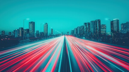 Fototapeta premium Cityscape Night Highway with Blurred Lights Modern Architecture Skyline Urban Backgroun