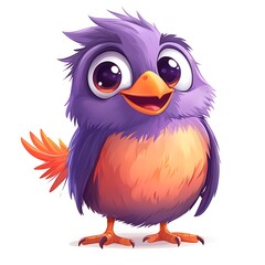 Fototapeta premium Cheerful Purple Owl Character with Bright Orange Feathers, Perfect for Children's Themes, Illustrations, and Playful Designs in a Whimsical Style