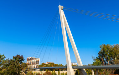 The Robert Poujade footbridge connecting the island of Ramier and crossing the Garonne in Toulouse,...