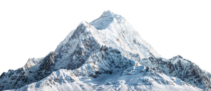 mountains isolated on a transparent background, breathtaking mountain landscape features towering, snow-covered peaks surrounded by rocky terrain