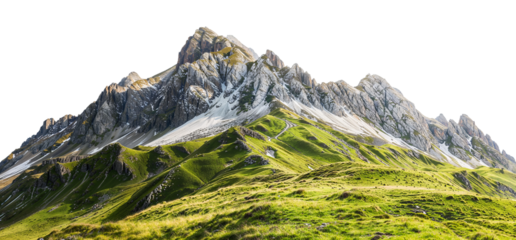 lush alpine meadows and dramatic rocky peaks isolated on transparent background for versatile landscape designs