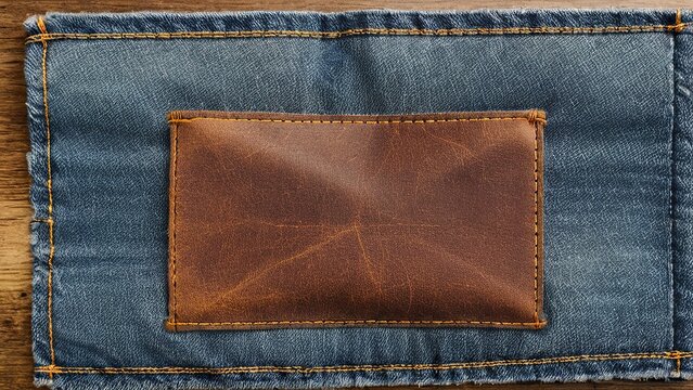 Detailed leather patch on denim fabric, showcasing quality and design