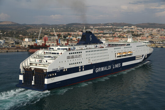 MS Cruise Roma, of Grimaldi Lines, entering Port of Civitavecchia, Italy 