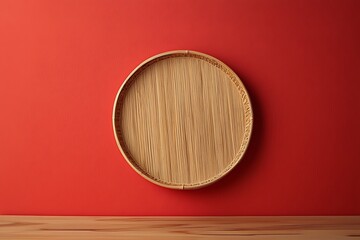 Naklejka premium Empty bamboo placemat on a wooden table