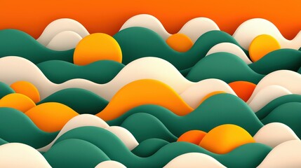 Abstract Wavy Pattern with Green  Orange  and White Colors