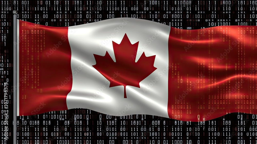 Poster canadian flag with binary code background