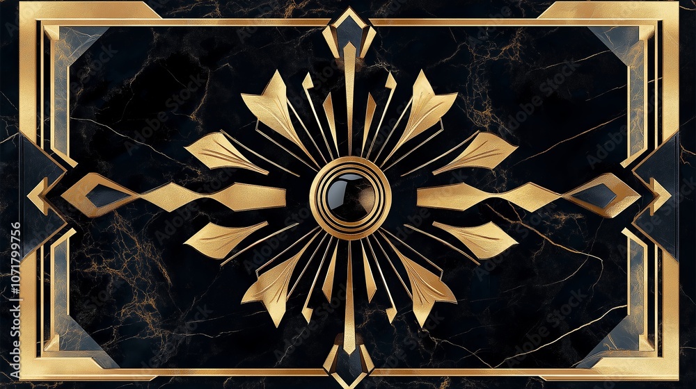 Poster black marble with gold veins and angular borders