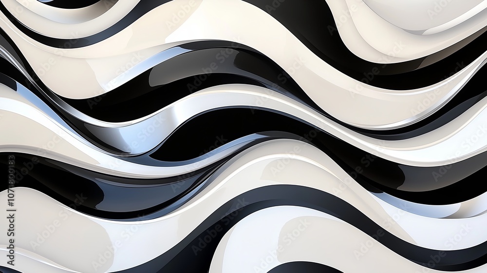 Poster Abstract Wave Patterns in Monochrome with Silver Highlights